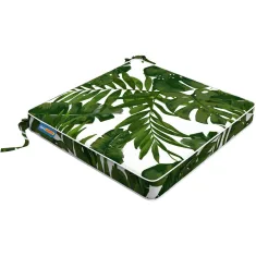 Square Designer Chair Cushion Green Palm Leaves Pattern