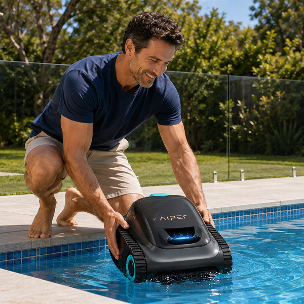 A Dad figure placing the Suba S1 2025 in a pool. 