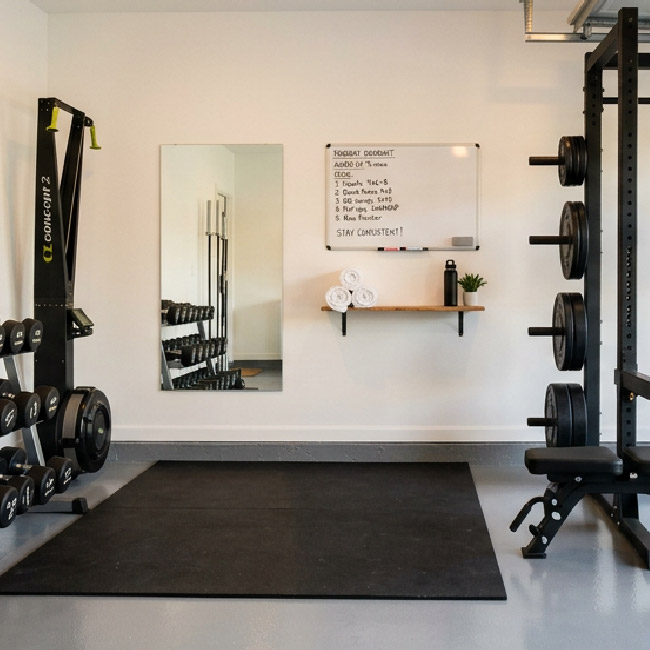 Clean and motivating home gym environment with simple equipment setup