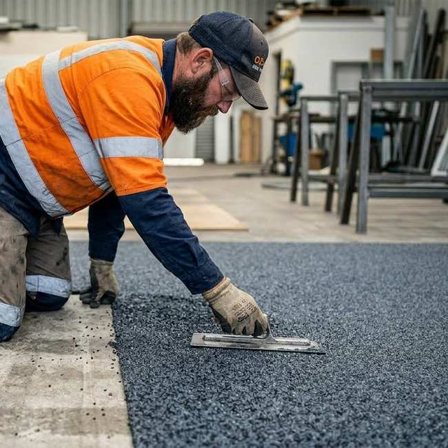 Wet pour rubber surface installed in a workshop floor area