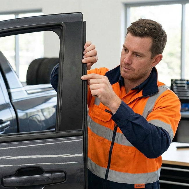 Rubber weather seal installed along a vehicle door edge