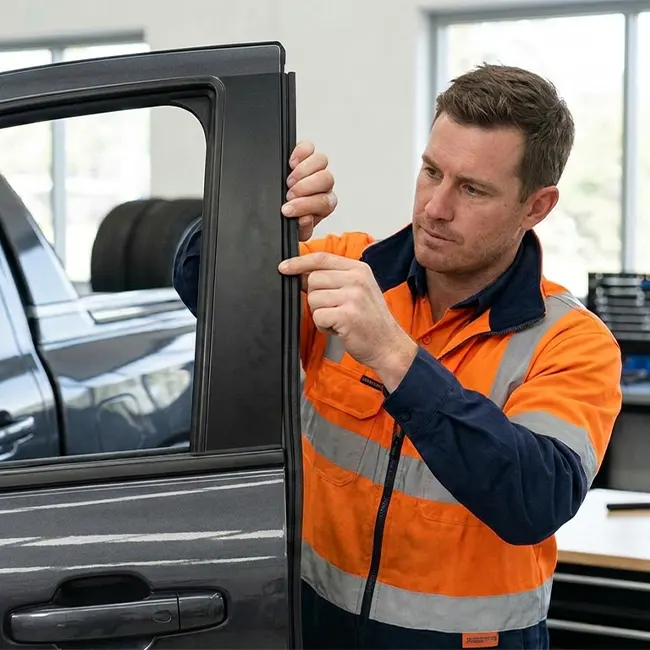 Rubber weather seal installed along a vehicle door edge