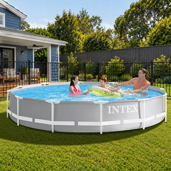 Intex Prism Frame round 15ft by 48in pool for family swimming.
