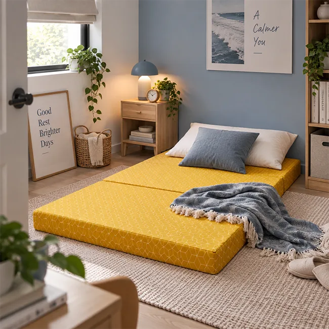 Single foldable mattress used in compact guest or kids bedroom