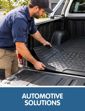 Explore automotive solutions for everyday vehicles, trade fleets and 4WD setups. Find ute and van matting, carpet and flooring, seals, hoses, cords, tie‑downs and trailer products to protect interiors, manage loads and keep vehicles ready for work.