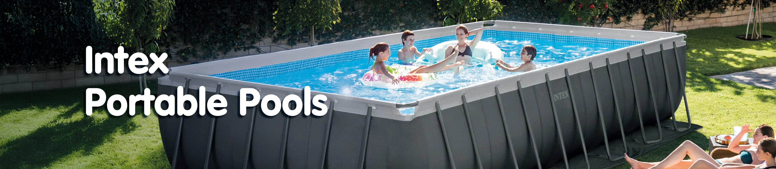 Portable swimming pools for backyard fun with families relaxing in above-ground pools