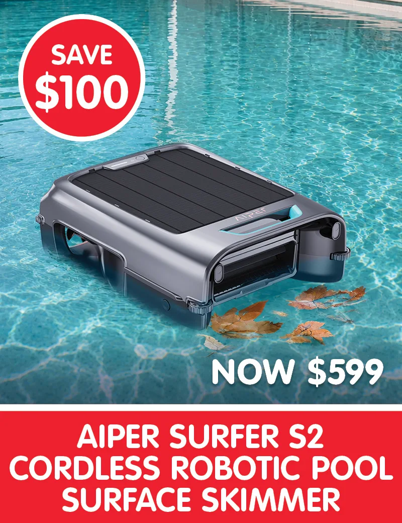 Save $100 on Aiper Surfer S2 Cordless Robotic Pool Surface Skimmer