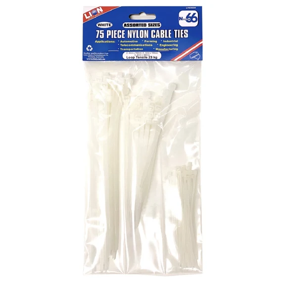 Nylon Cable Ties, Assorted 75 pieces Black