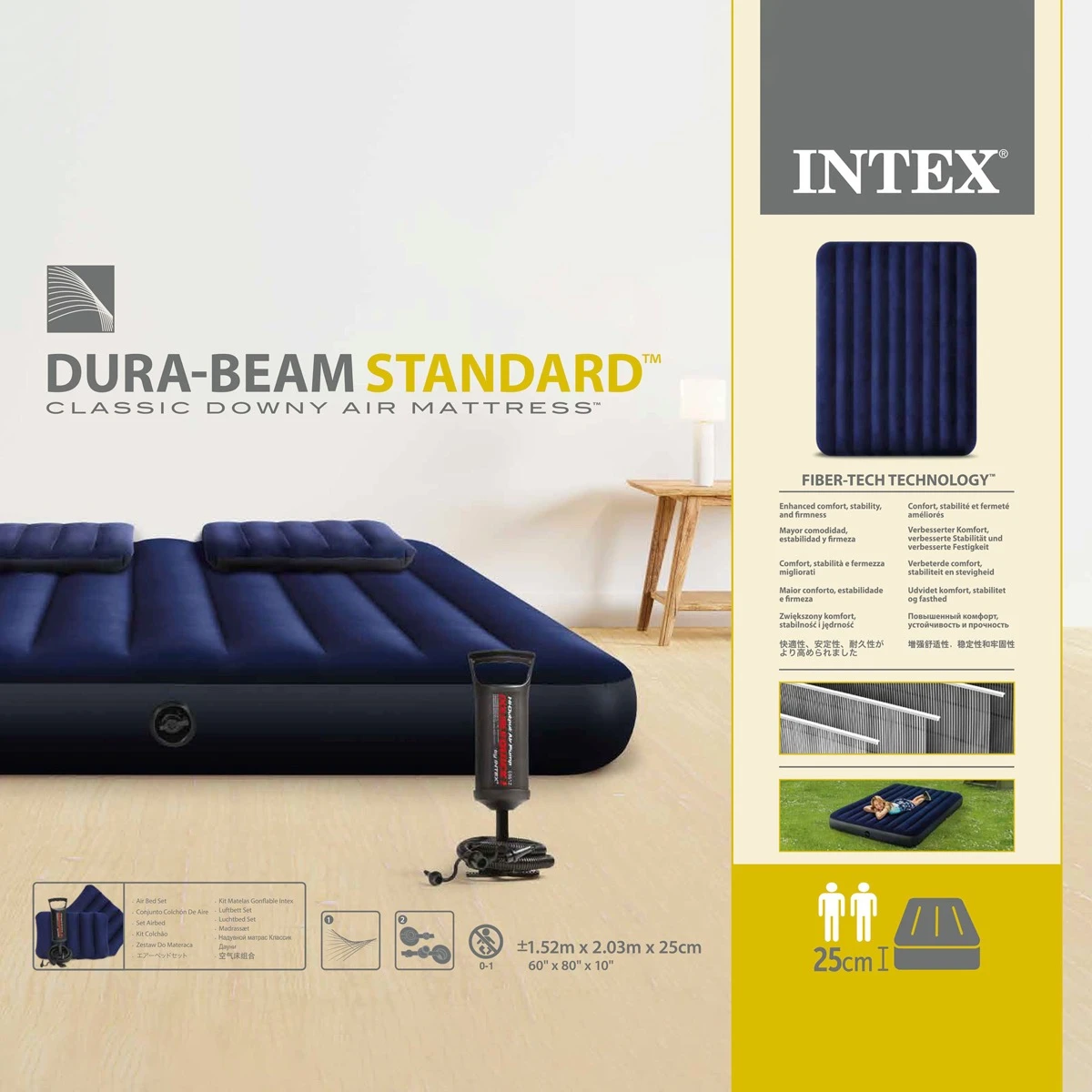 Intex Dura-Beam Downy Classic Airbed with Hand Pump Queen