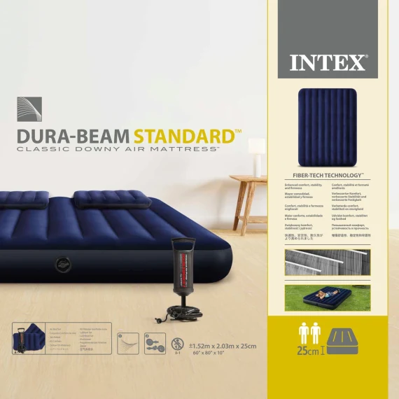 Intex Dura-Beam Downy Classic Airbed with Hand Pump Queen