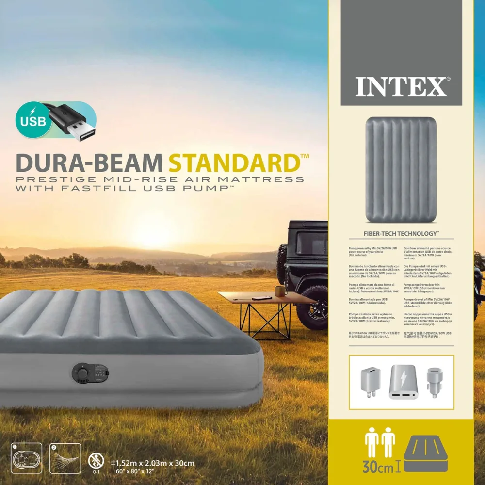 Intex Dura-Beam Prestige Airbed with Fastfill USB Pump Queen