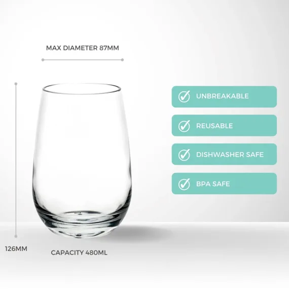 Unbreakable Stemless Wine Drinkware 408ml – Set of 4