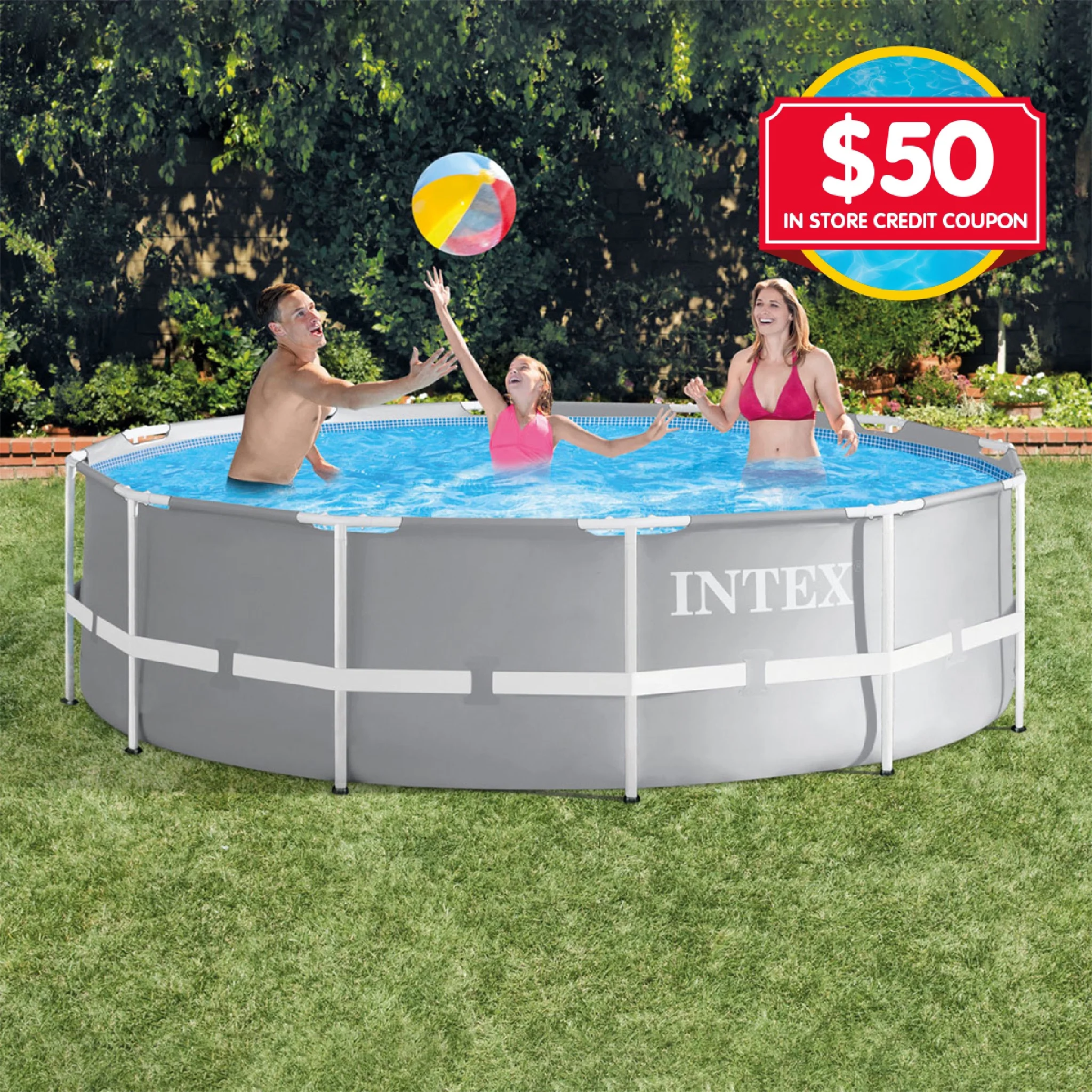 Intex Prism Frame Pool Round 12ft Dia x 39in Deep with $50 In Store Credit Coupon