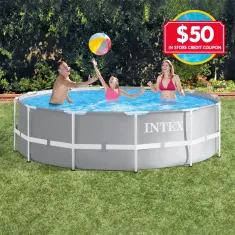 Intex Prism Frame Pool Round 12ft Dia x 39in Deep with $50 In Store Credit Coupon