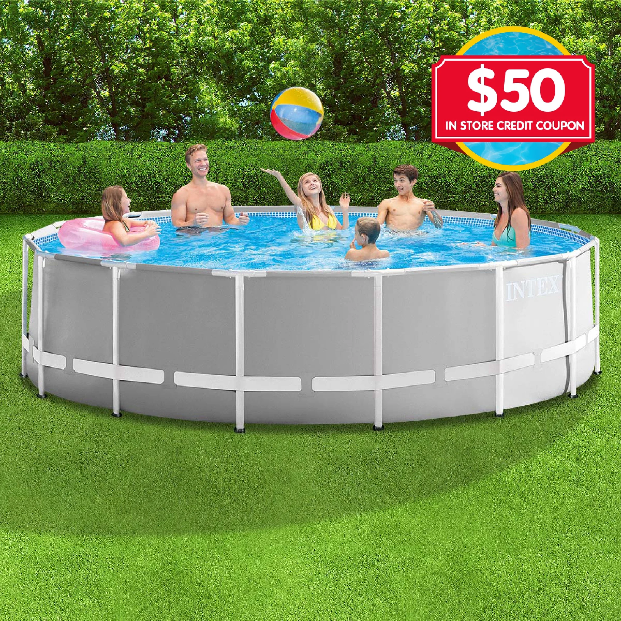 Intex Prism Frame Pool Round 15ft Dia x 48in Deep with $50 In Store Credit Coupon