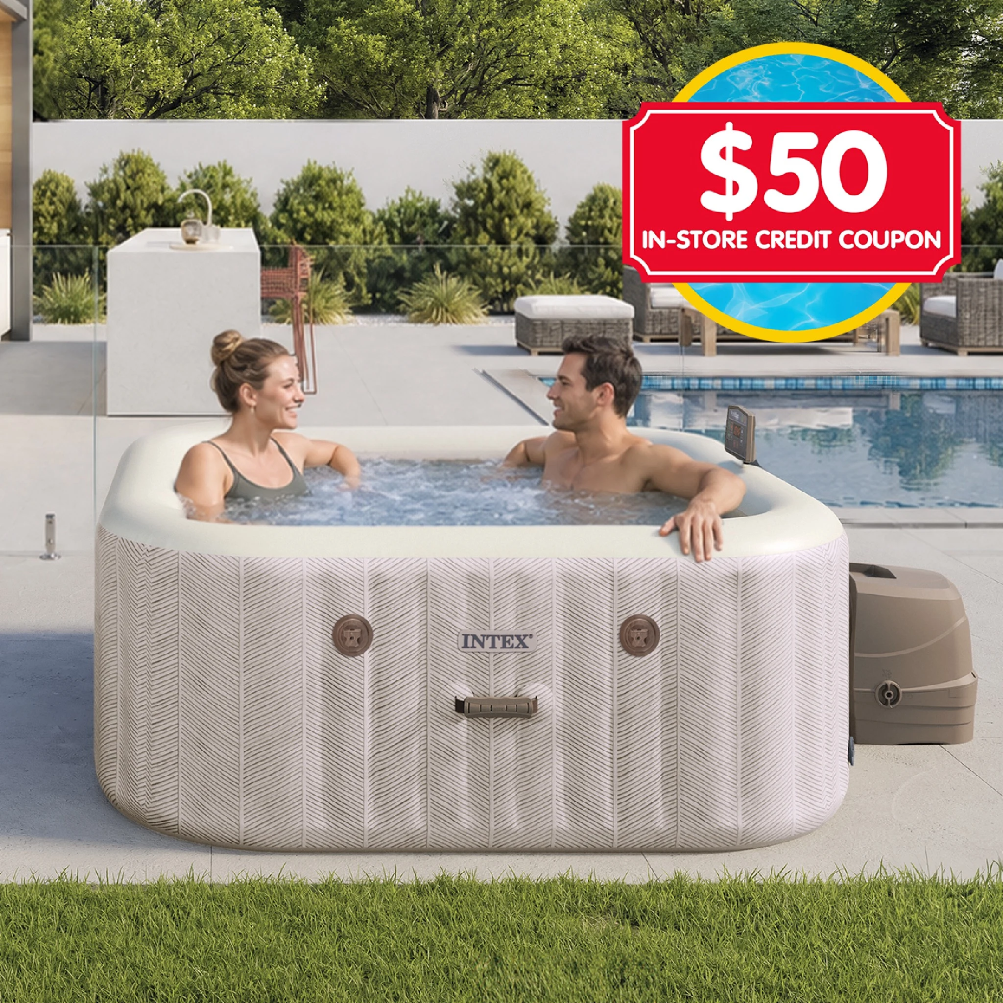 Intex Purespa Chevron Deluxe 4 Person Spa with $50 In Store Credit Coupon