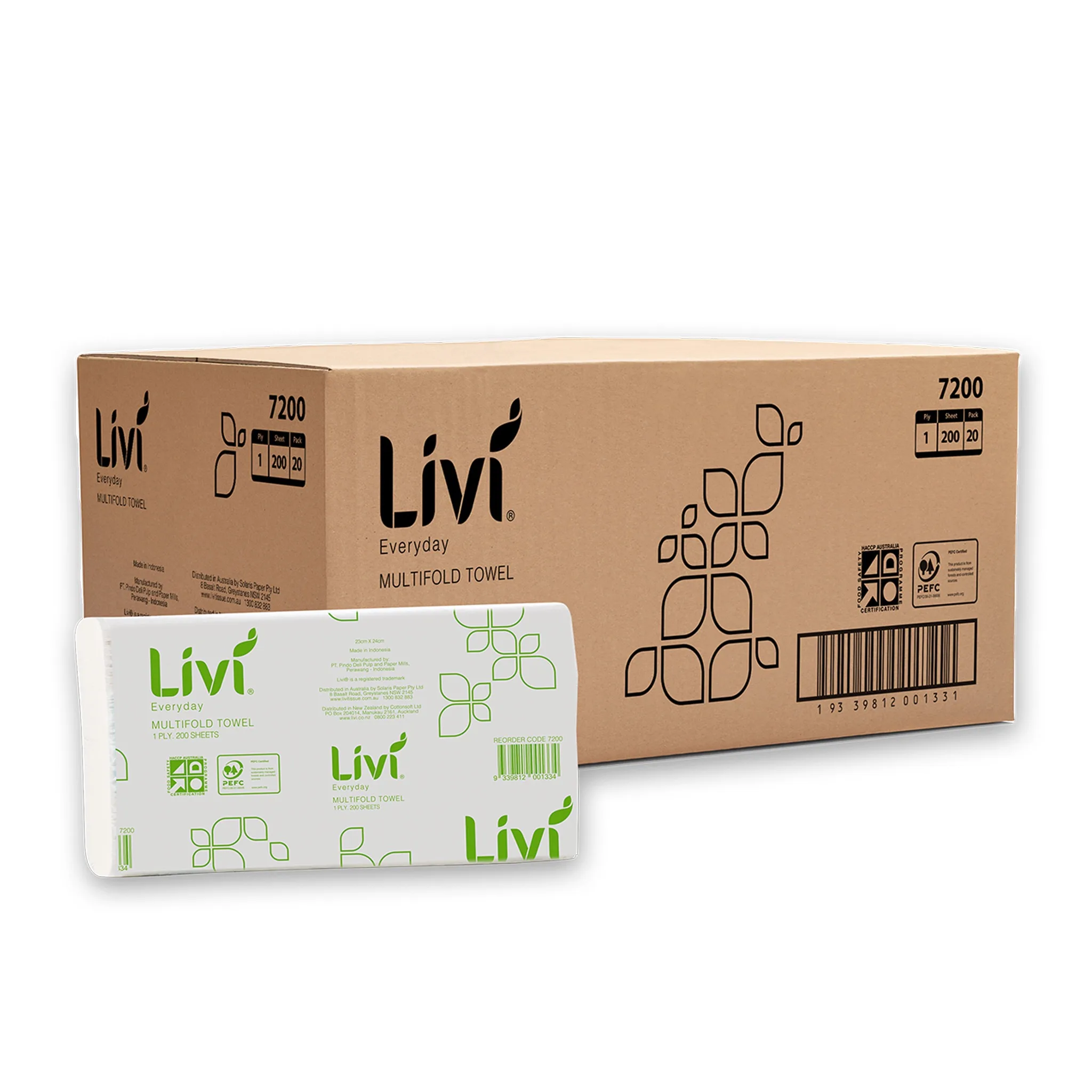 Livi Everyday Basics Multifold Hand Towel 1 Ply 200 Sheets 20pk