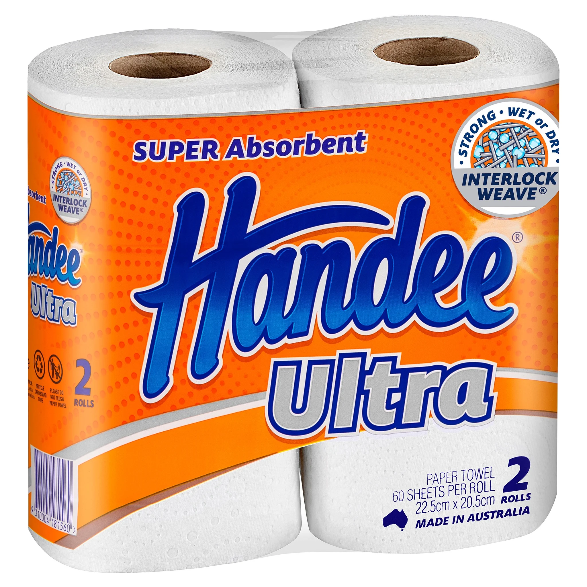 Handee Ultra Kitchen Towel 2 Ply 60 Sheets Double Pack 6pk