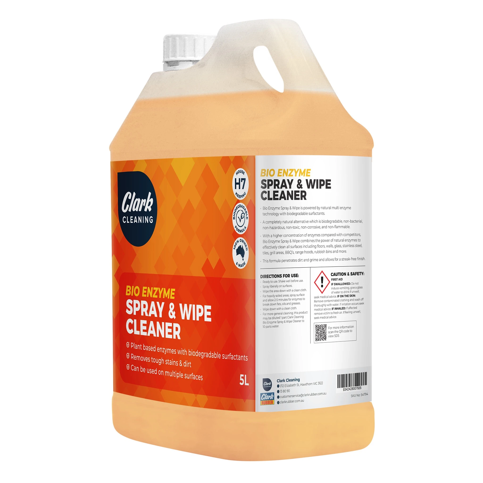 Clark Cleaning Bio Enzyme Spray and Wipe Cleaner 5L