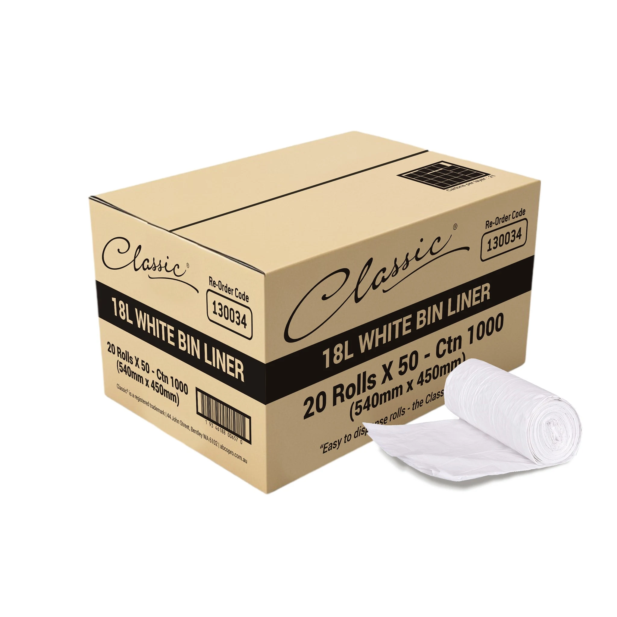 Classic Bin Liners White Rolls 18L 1000pk