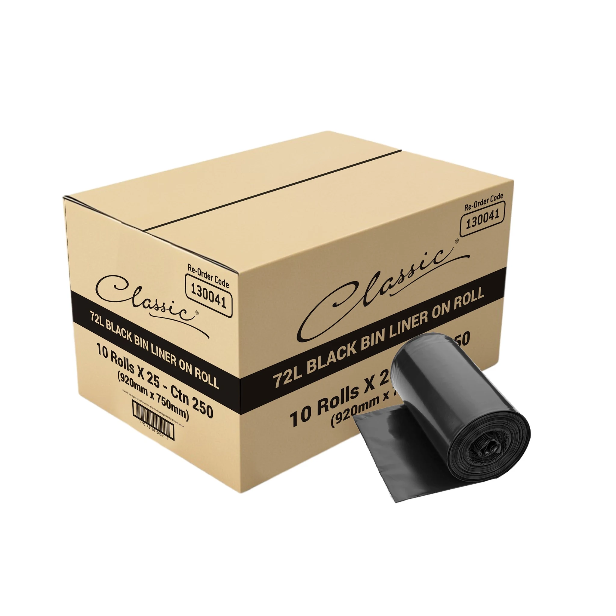 Classic Bin Liners Black Rolls 72L 250pk