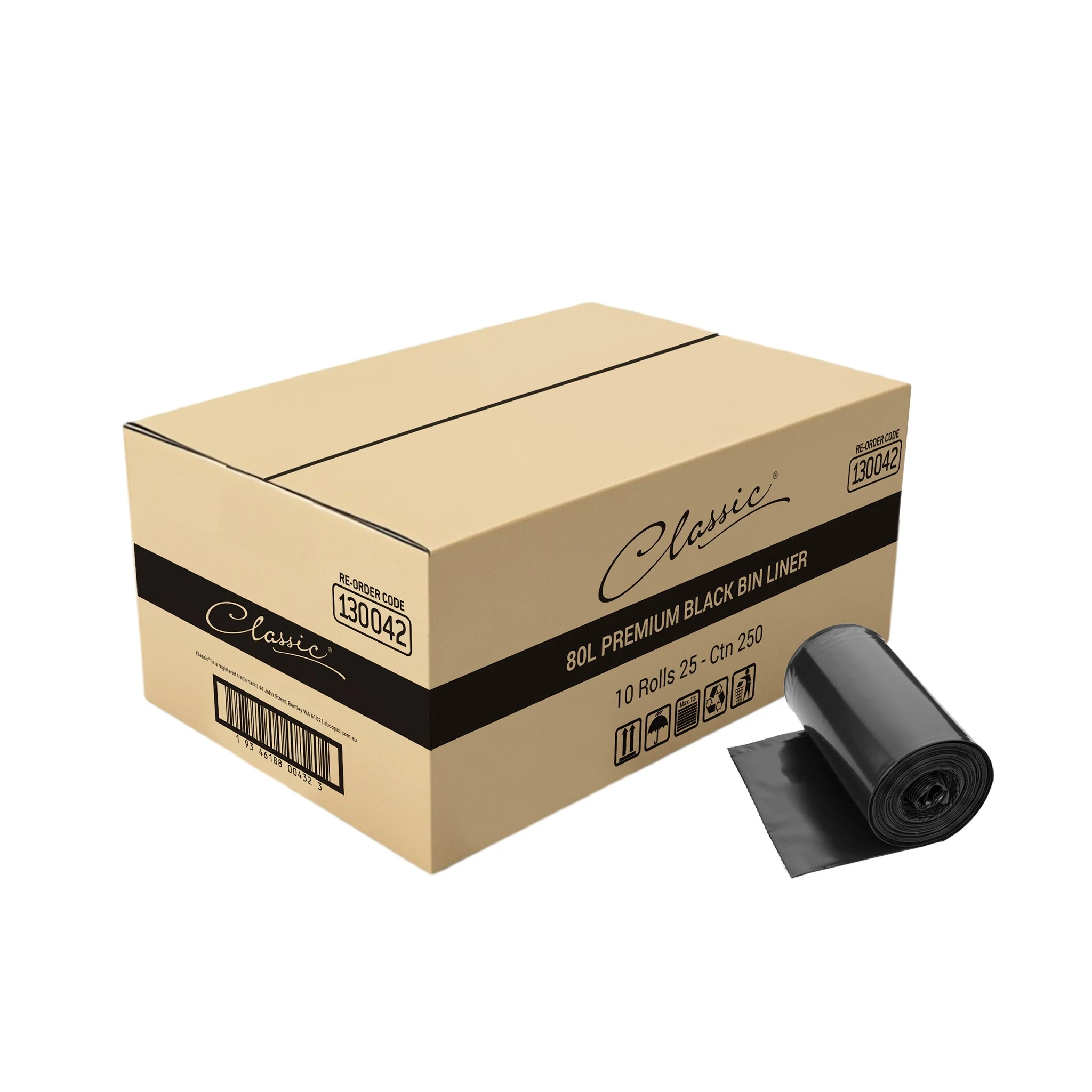 Classic Bin Liners Black Rolls 80L 250pk