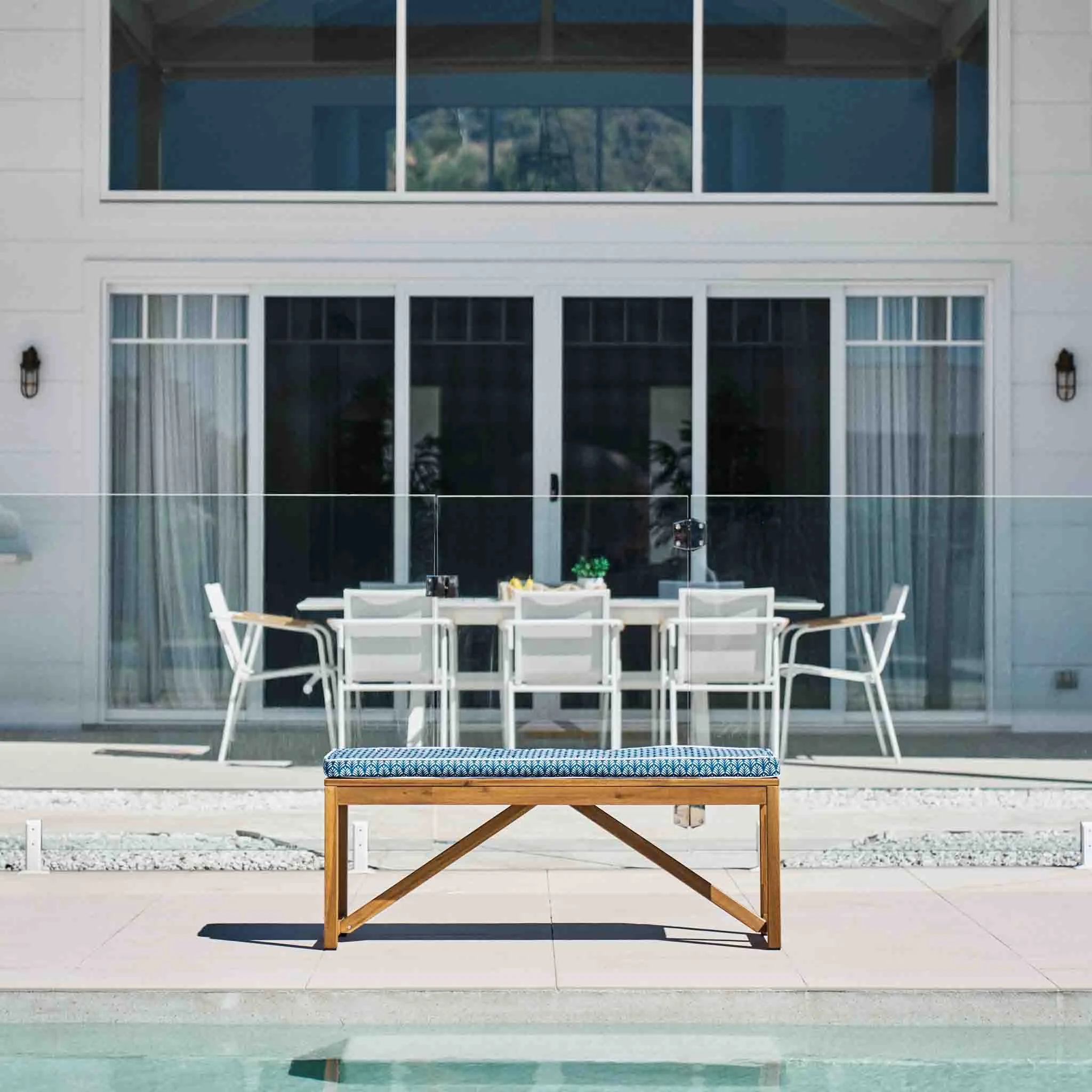 Aqualuxe by Warwick Bench Seat Cushion Geo Ocean Blue