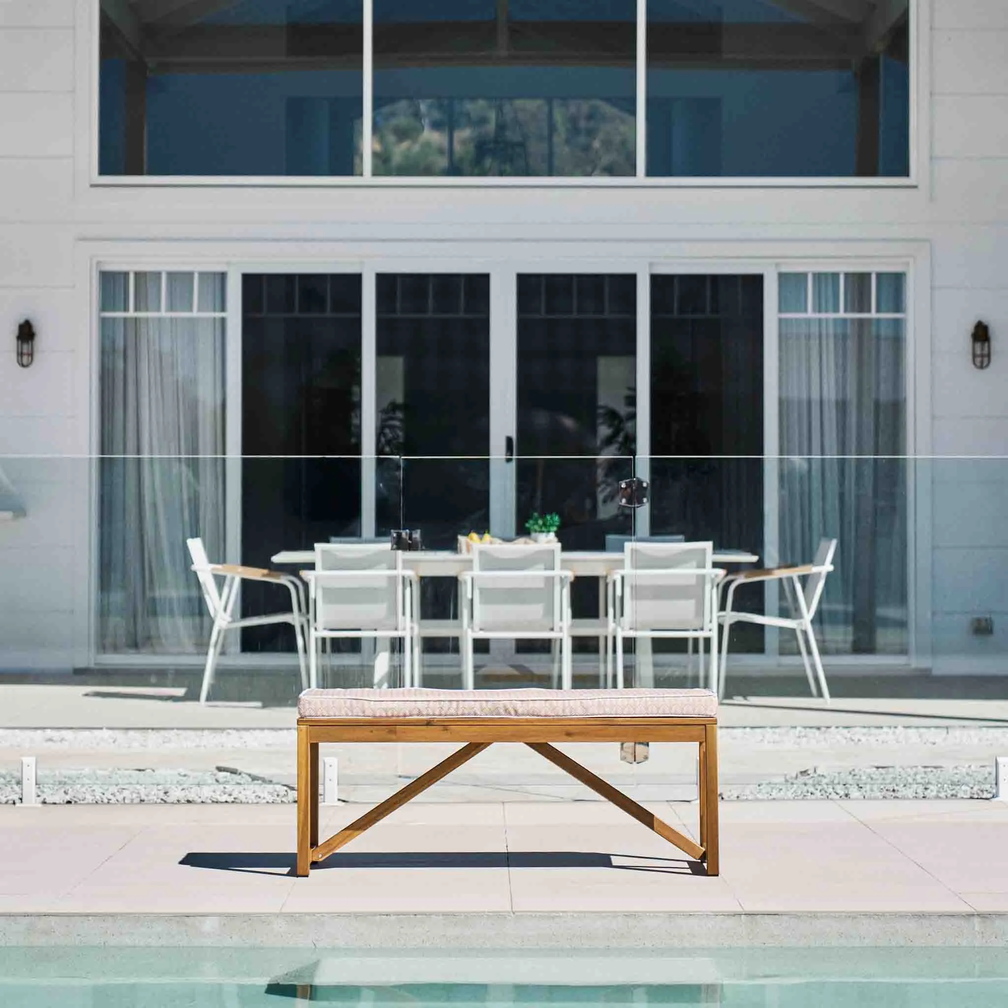 Aqualuxe by Warwick Bench Seat Cushion Geo Ocean Blue