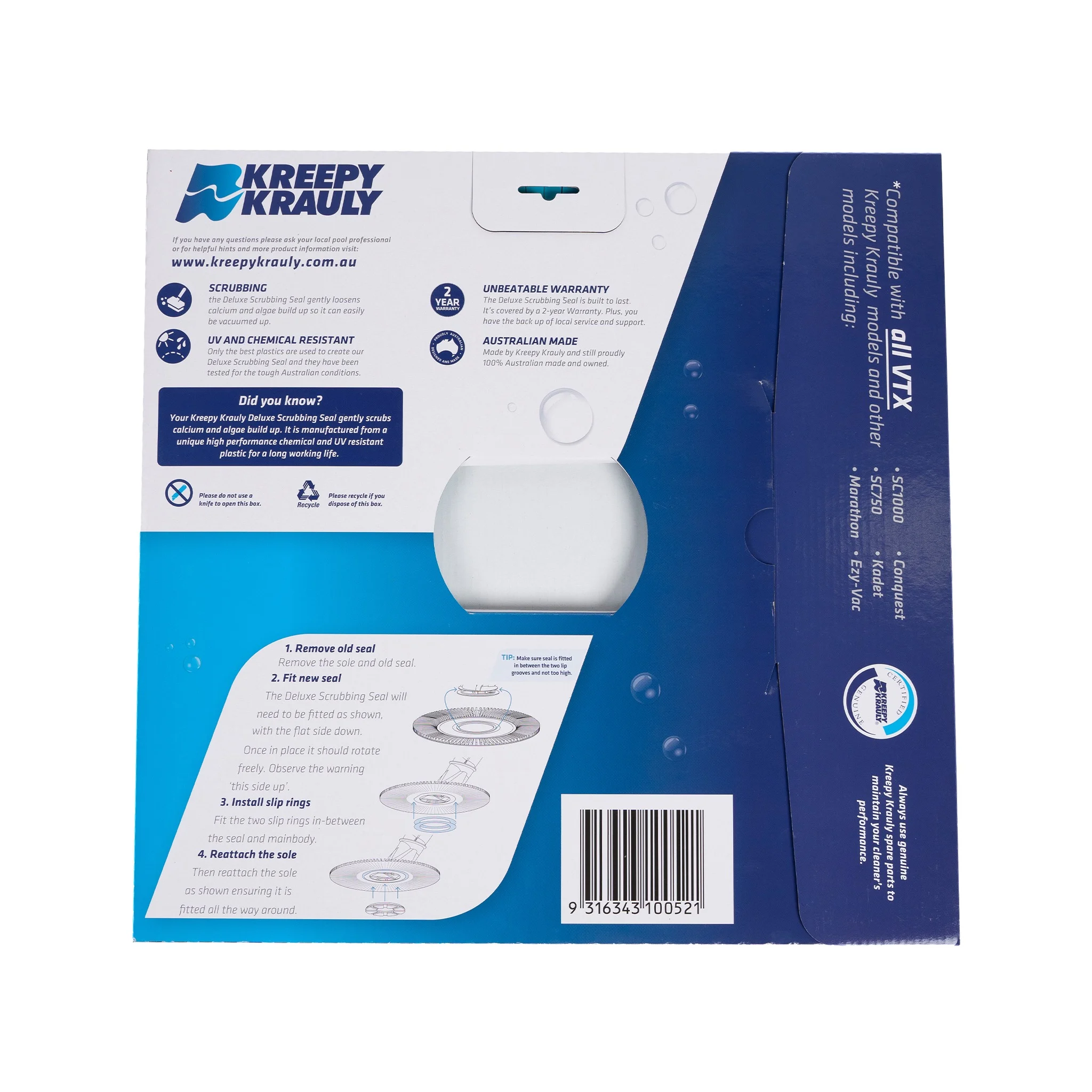 Kreepy Krauly Genuine Pleated Seal Fits SC750 & VTX3