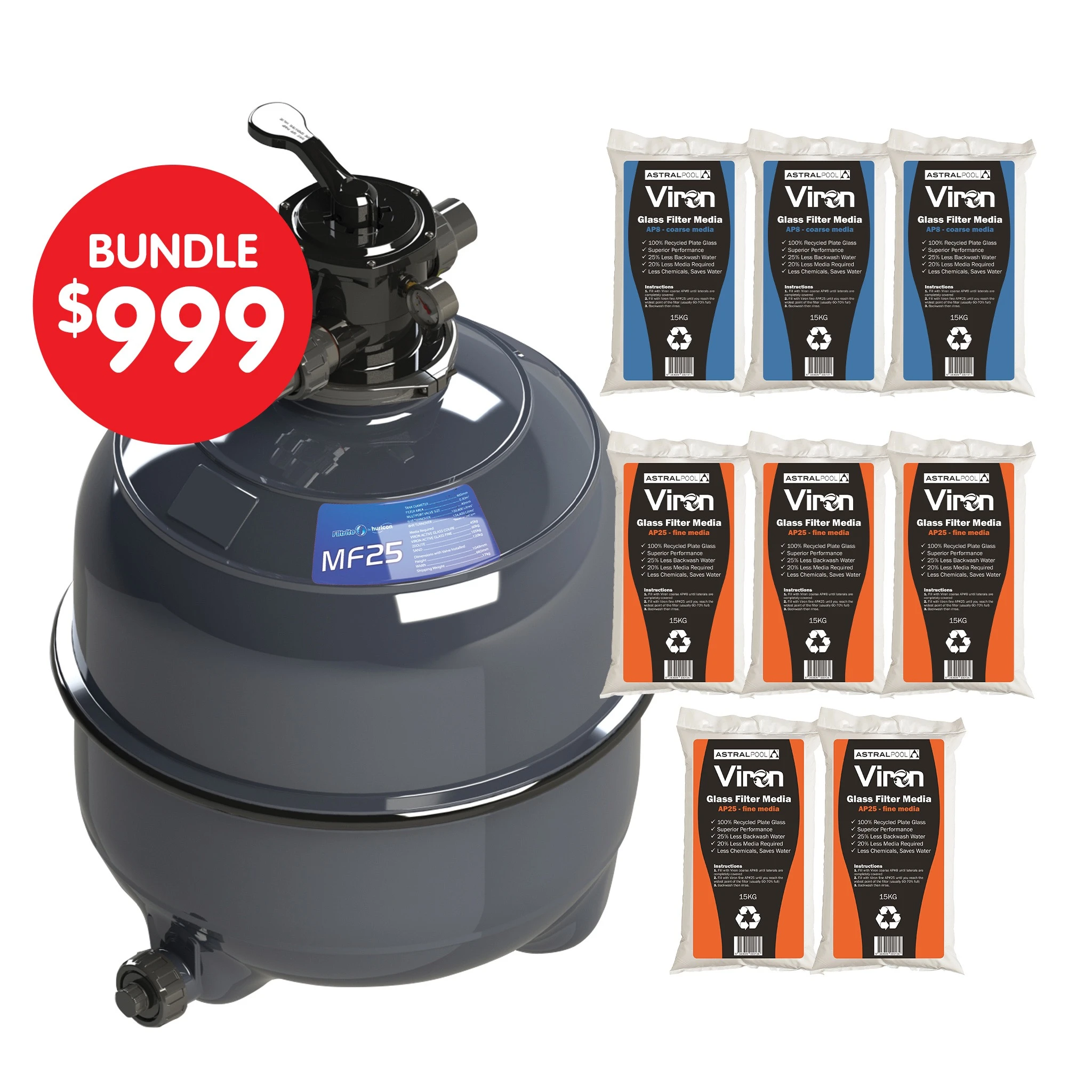 Filtrite 25 Inch Media Filter and Glass Bundle