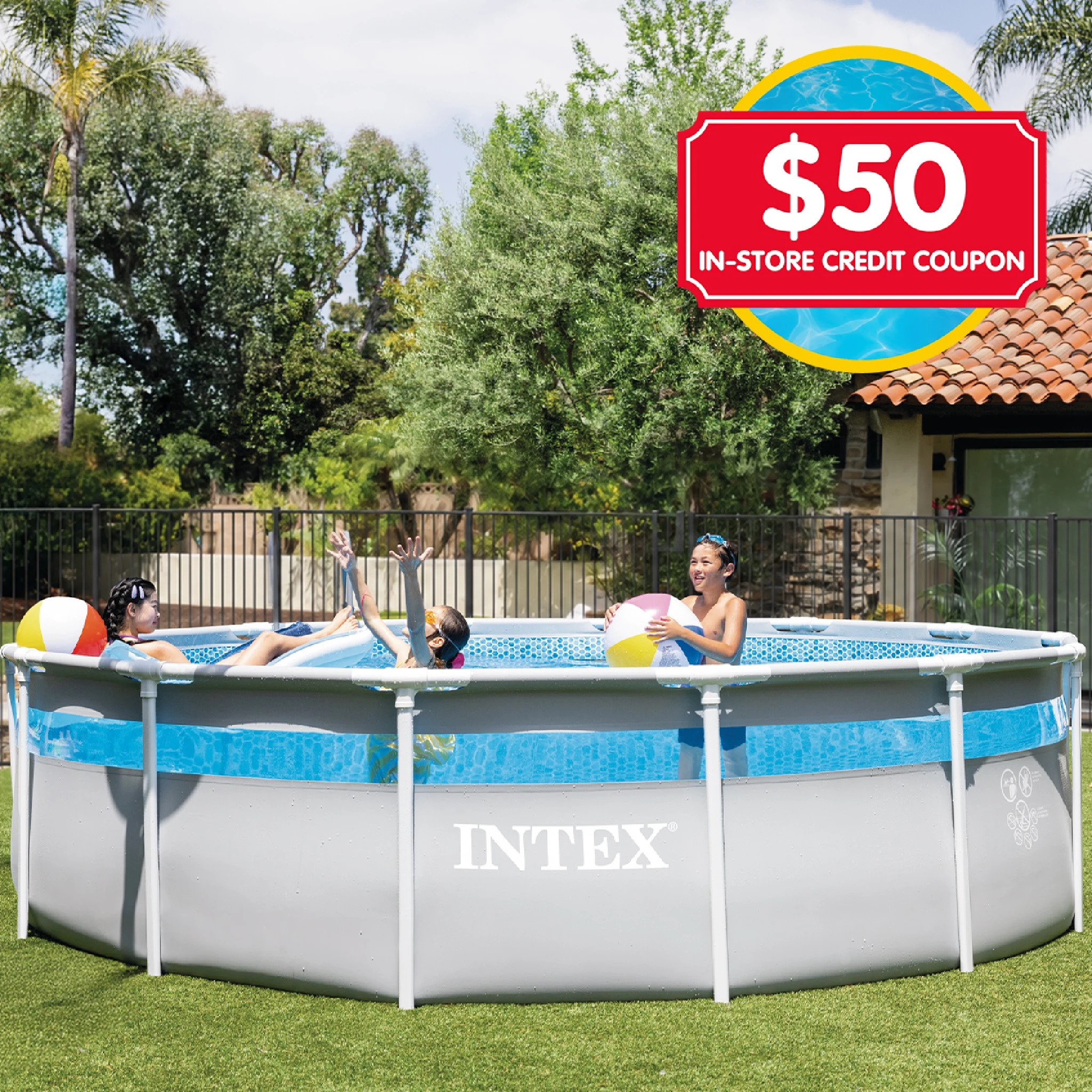 Intex Prism Clearview Frame Pool Round with $50 In Store Credit Coupon