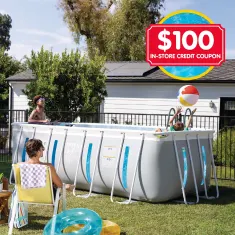 Intex Prism Clearview Frame Pool Rectangular with $100 In Store Credit Coupon