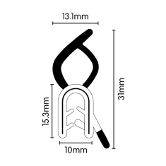 EPDM Boot Rubber Pinchweld with Top Bulb - (Medium) - 15.3mm x 10mm