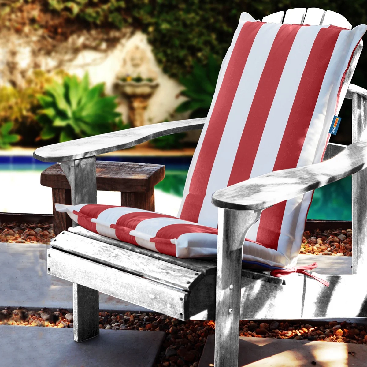 High Back Designer Chair Cushion Red and White Stripe